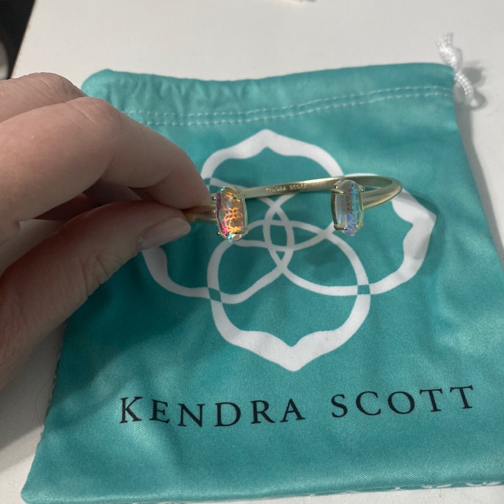EUC Kendra Scott adjustable cuff Light gold hardware  iridescent stones